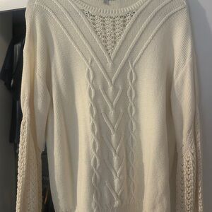Lucky Brand Cream Cable Knit Scoop Neck Sweater